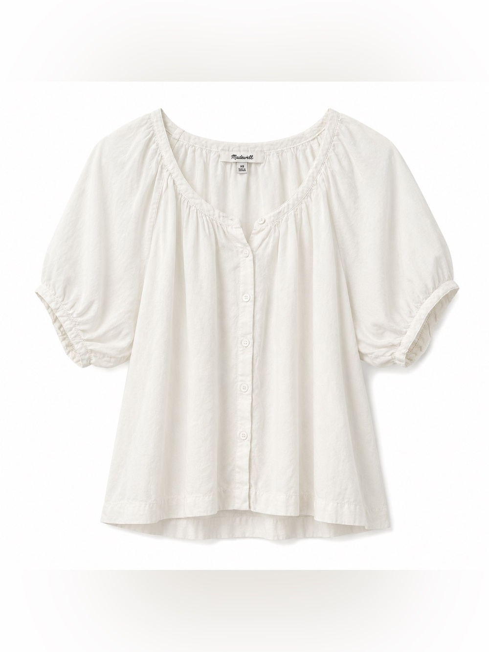 Madewell Cream Button-Front Peasant Blouse XS Boho Cottagecore Puff Sleeve Top